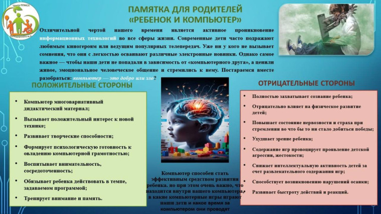 Памятка для родителей "Ребенок и компьютер"..